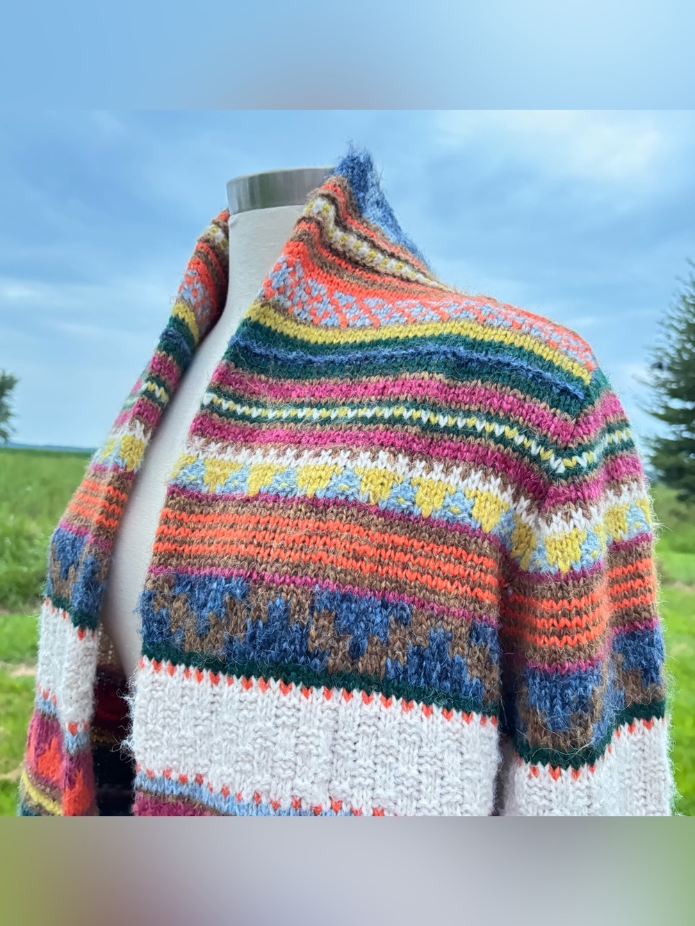 Fair Isle Womens Chunky Cardigan Sweater M Boho Indie Southwestern Concho Tassel - Picture 6 of 16